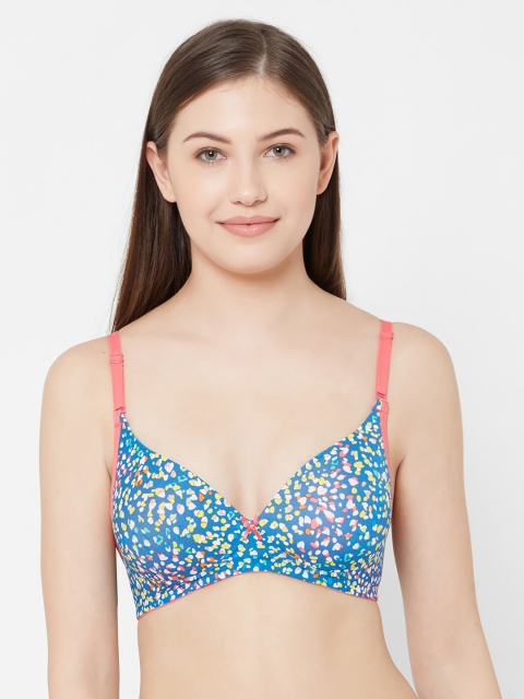 Juliet Women Blue & Coral Printed Mold Padded Non Wired Bra 010002700009298