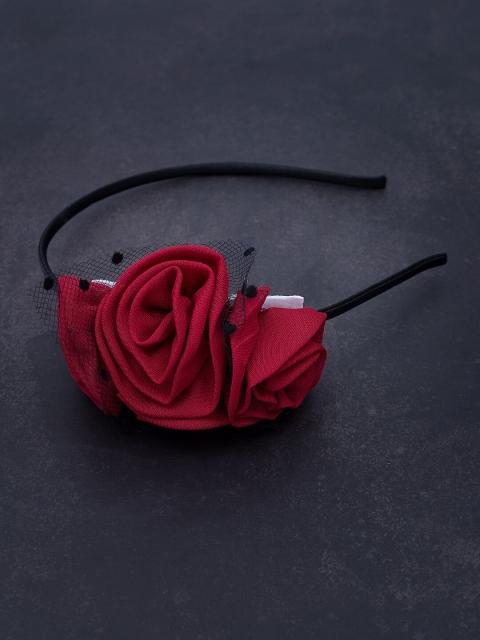 Golden Peacock Women Red & Black Floral Embellished Hair Band