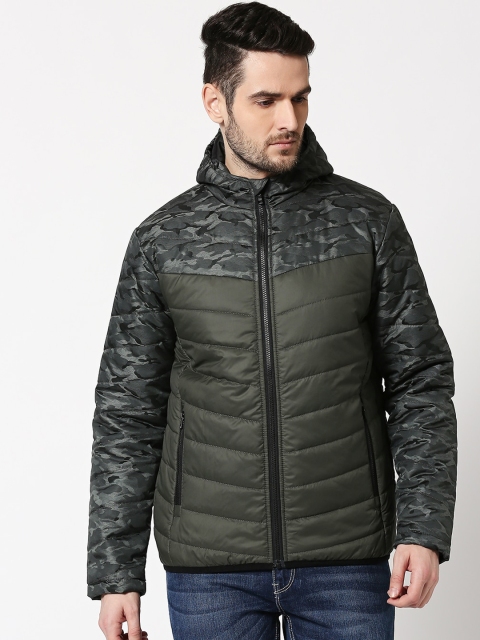 Bewakoof Men Green Solid Water Resistant Hooded Padded Jacket