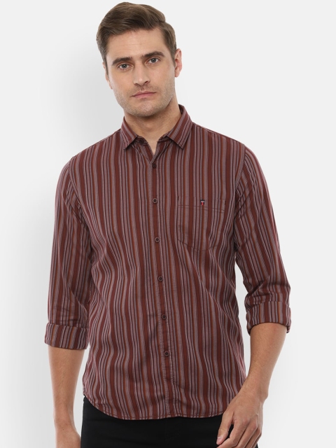Louis Philippe Jeans Men Maroon Slim Fit Striped Casual Shirt