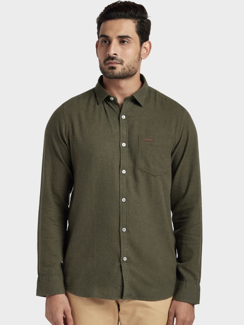 ColorPlus Men Green Regular Fit Solid Casual Shirt