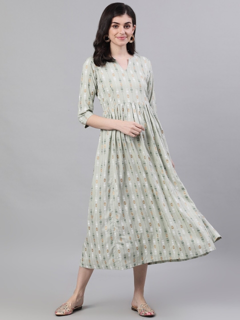 AASI - HOUSE OF NAYO Women Green Printed A-Line Dress
