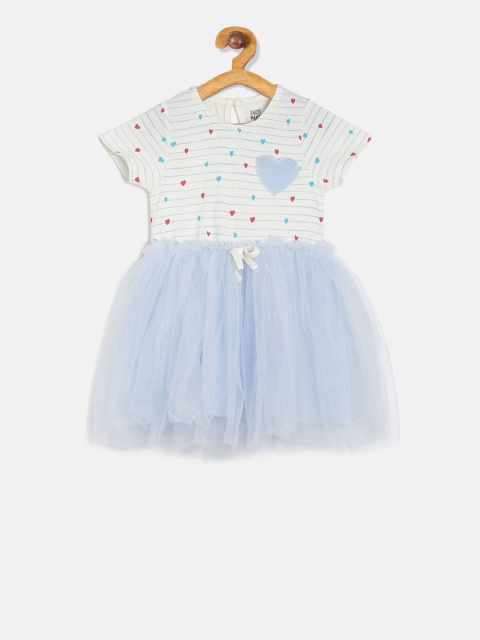 MINI KLUB Girls Blue Striped Fit and Flare Dress