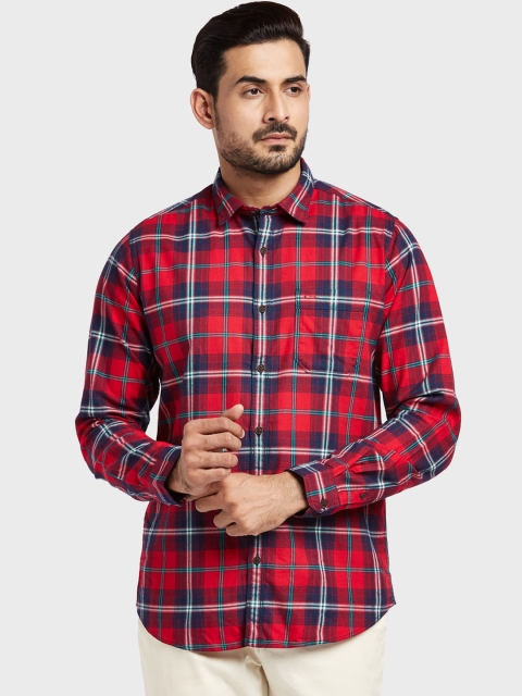 ColorPlus Men Red & Blue Regular Fit Checked Casual Shirt