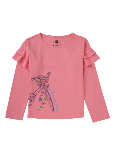 Cub McPaws Girls Pink Floral Print Shimmer Ruffled T-shirt
