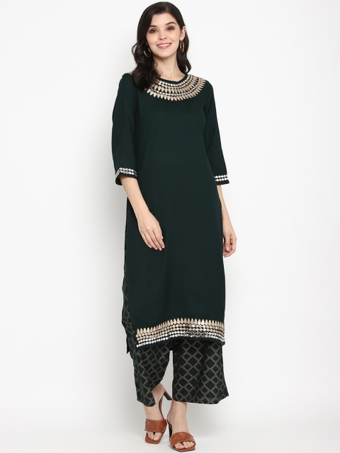 Prakhya Women Green Solid Kurta with Palazzos
