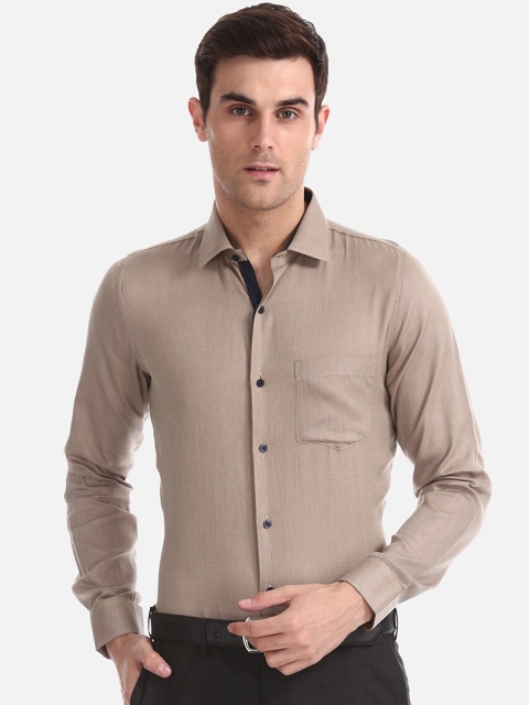 Excalibur Men Beige Slim Fit Solid Formal Shirt