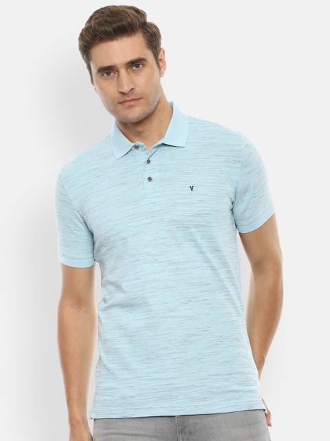 Van Heusen Sport Men Blue Self Design Polo Collar T-shirt