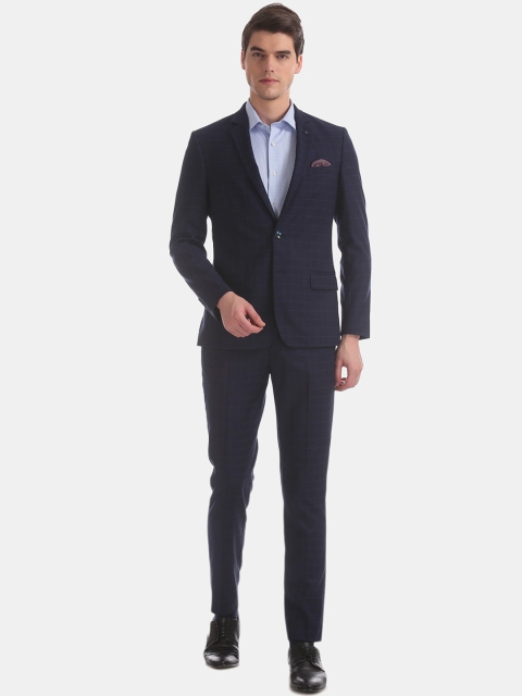 Arrow Men Navy Blue Checked Slim-Fit Single-Breasted Zero Calorie Formal Suit