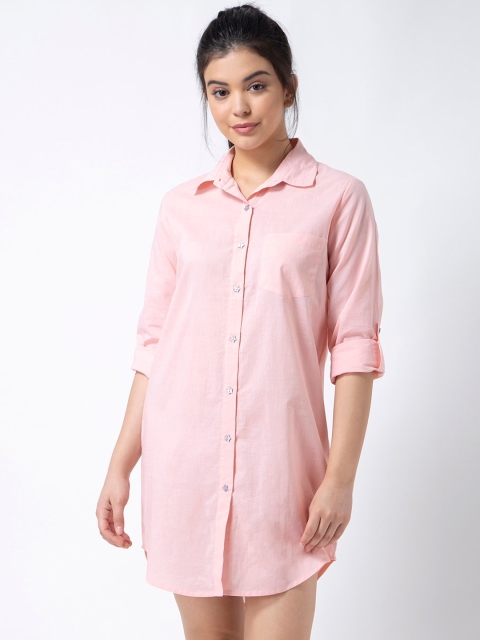 ADORENITE Women Pink Solid Pure Cotton Nightdress