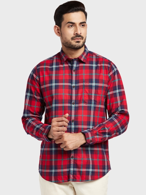 ColorPlus Men Red & Navy Blue Regular Fit Checked Casual Shirt
