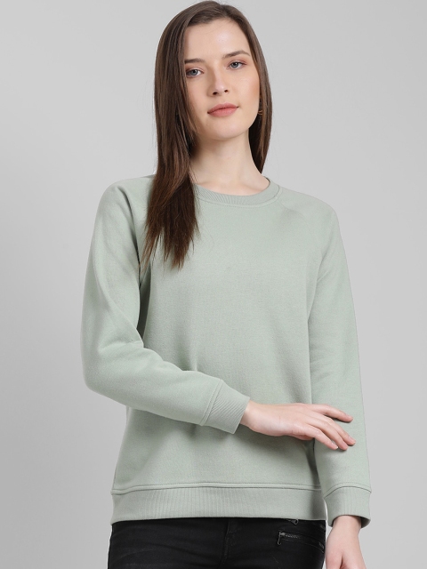 Zink London Women Sea Green Solid Sweatshirt