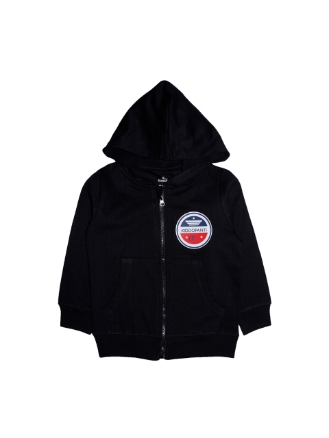 KiddoPanti Boys Black Solid Hooded Sweatshirt