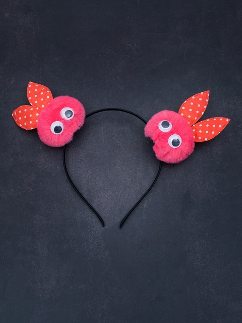 Golden Peacock Women Pink & Black Solid Fur Rabbit Ear Hair Band