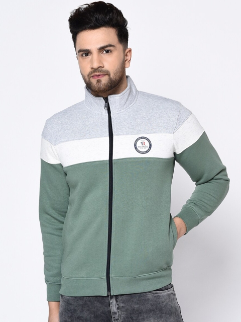 Octave Men Green & Grey Colourblocked Sweatshirt