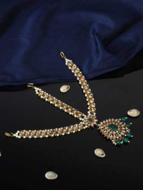 ANIKAS CREATION Gold-Plated White & Green Stone Studded Beaded Handcrafted Matha Patti
ANIKAS CREATION Gold-Plated White & Green Stone Studded Beaded Handcrafted Matha Patti