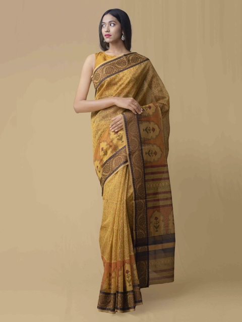Unnati Silks Yellow Printed Supernet Saree
