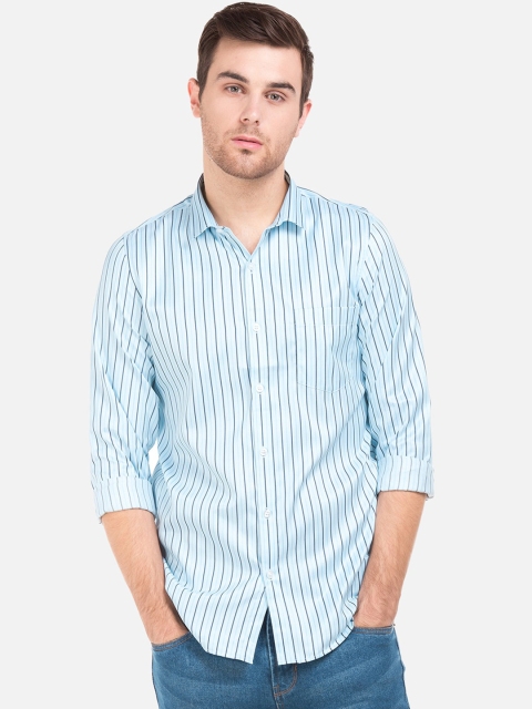 Excalibur Men Blue Slim Fit Striped Casual Shirt