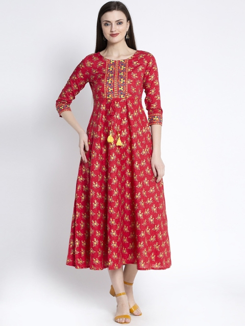 ANAISA Women Pink Printed Ethnic Empire Dress