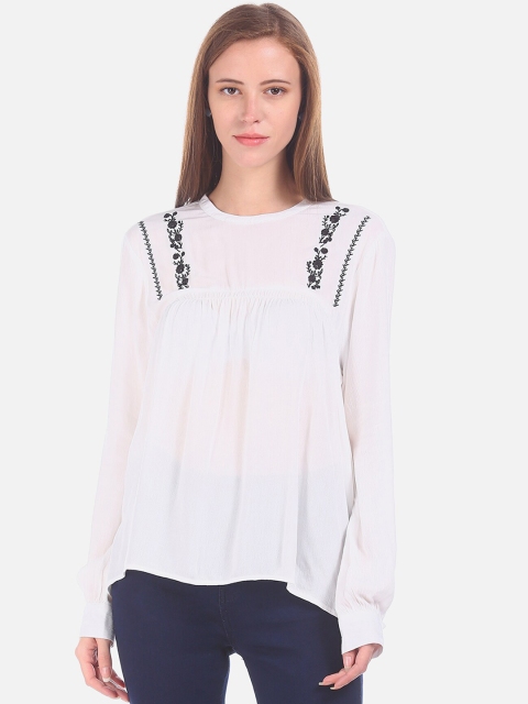 Cherokee Women White & Black Embroidered Top