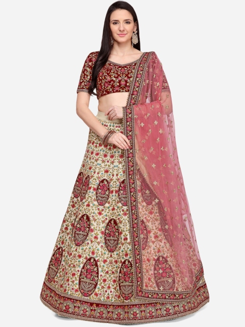 NAKKASHI Women Maroon & Beige Embroidered Semi-Stitched Lehenga & Unstitched Blouse with Dupatta
NAKKASHI Women Maroon & Beige Embroidered Semi-Stitched Lehenga & Unstitched Blouse with Dupatta
