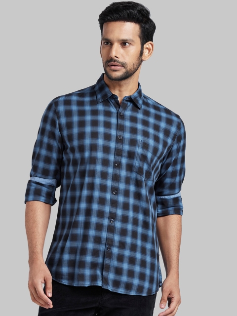 Parx Men Blue Slim Fit Checked Casual Shirt