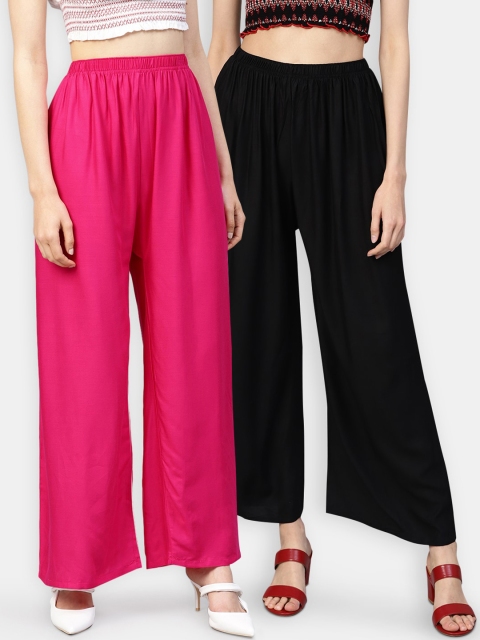 Jompers Women Pack of 2 Solid Wide Leg Palazzos, Black