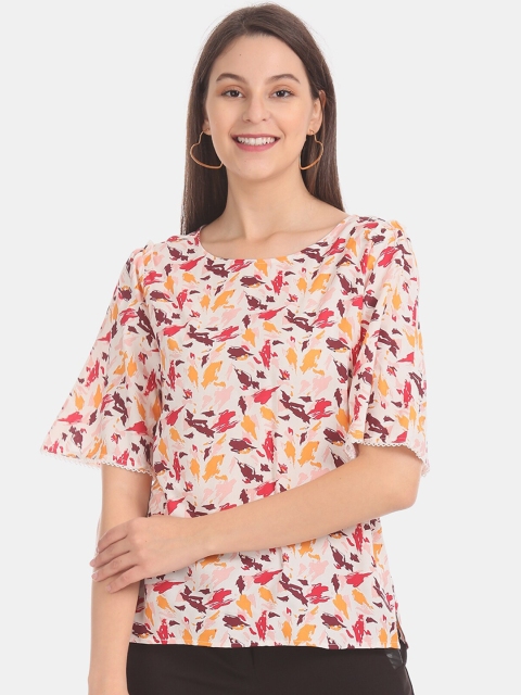 Cherokee Women Off-White & Pink Printed Top