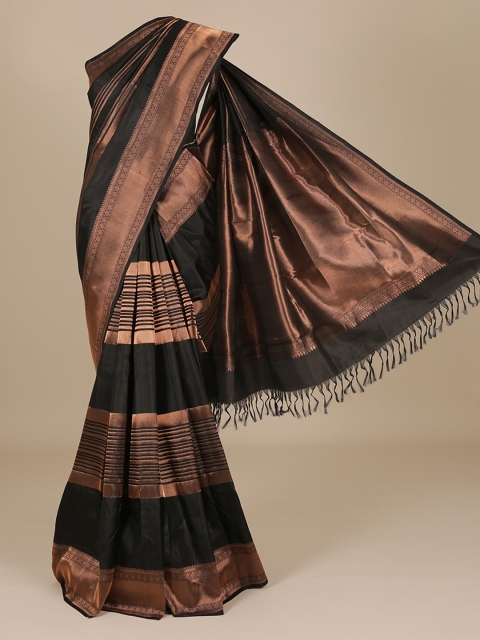 Pothys Black & Copper-Toned Pure Silk Solid Saree
