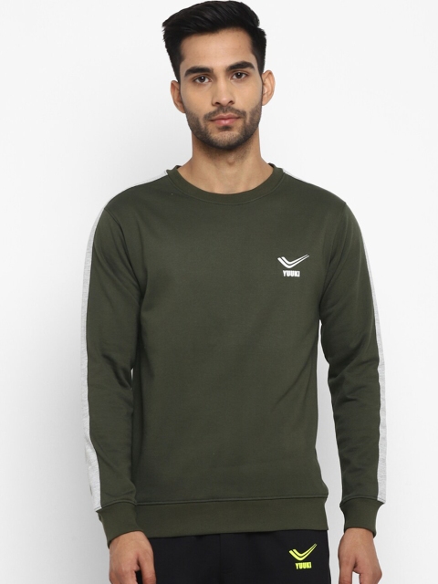 Yuuki Men Olive Green & White Striped Sweatshirt