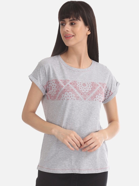 Cherokee Women Grey Printed Round Neck T-shirt