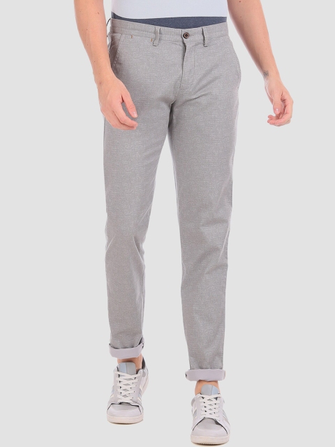 Arrow Men Grey Regular Fit Self Design Regular Trousers