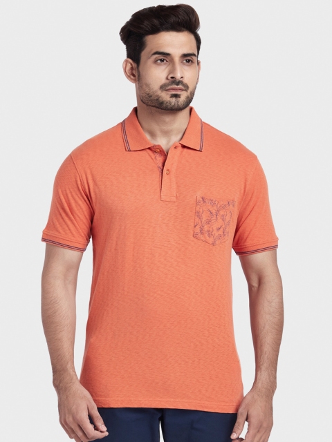 ColorPlus Men Orange Solid Polo Collar T-shirt