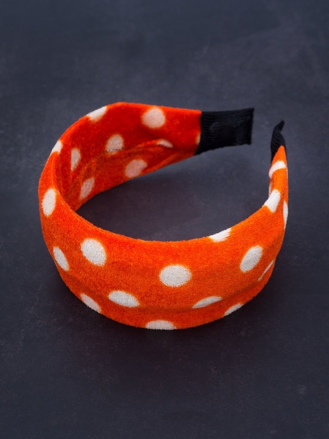 Golden Peacock Orange & White Polka Dot Printed Hairband