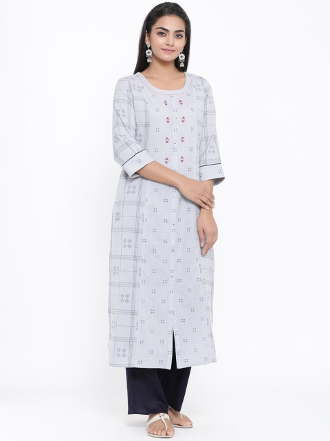 PIROH Women Grey Geometric Print Straight Kurta
