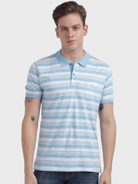 ColorPlus Men Blue Striped Polo Collar T-shirt