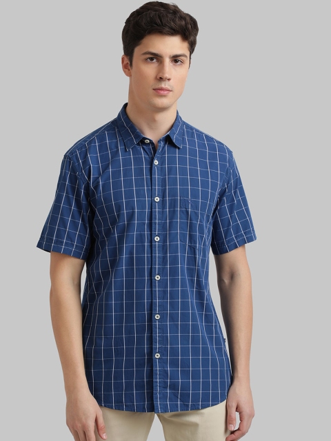 Parx Men Blue Slim Fit Checked Casual Shirt