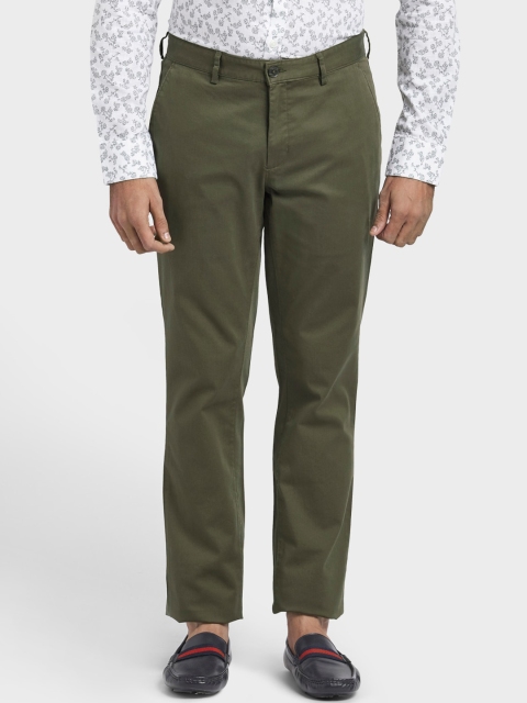 ColorPlus Men Olive Green Regular Fit Solid Regular Trousers