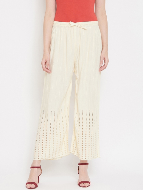 Castle Women Cream-Coloured Self Design Straight Palazzos