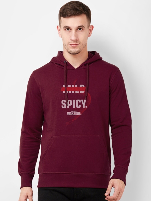 Free Authority Men Maroon & Pink Printed Hooded Sweatshirt
