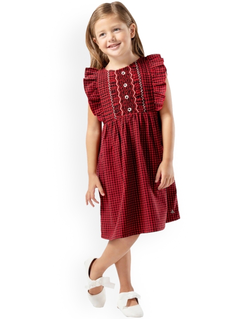 Cherry Crumble Girls Red Checked Fit and Flare Dress