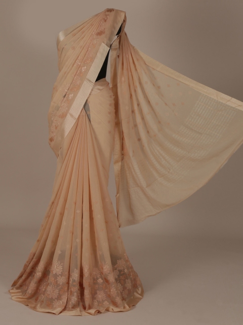 Pothys Cream-Coloured & Gold-Toned Pure Chiffon Woven Design Saree
