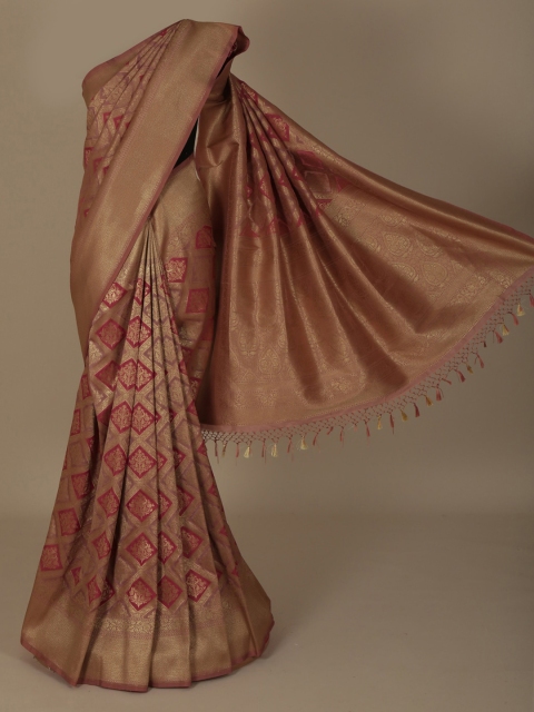 Pothys Pink & Gold-Toned Jute Silk Woven Design Saree