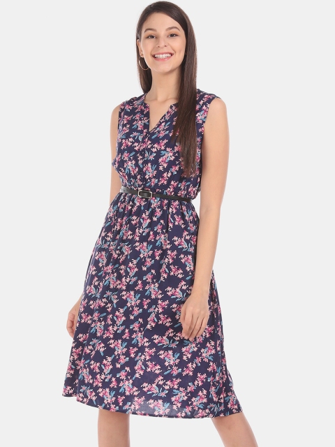 Cherokee Women Navy Blue Printed A-Line Dress