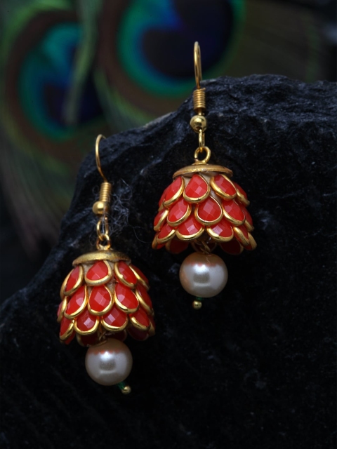 DUGRISTYLE Gold-Plated & Red Classic Jhumkas
