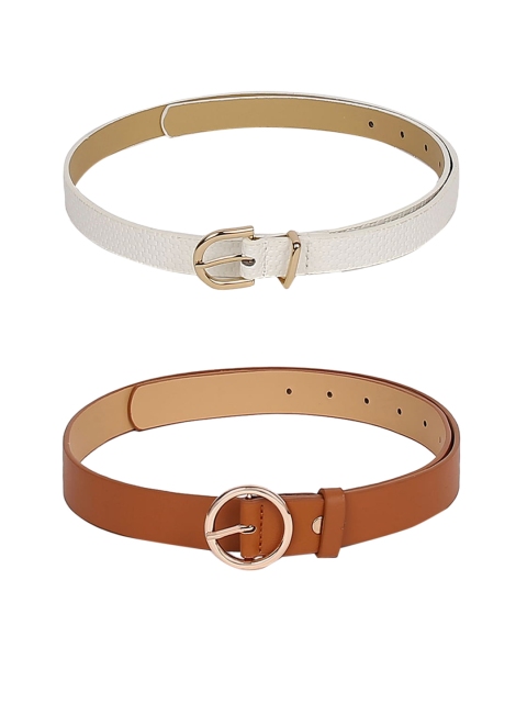 CRUSSET Women Set of 2 White & Tan Solid Belt