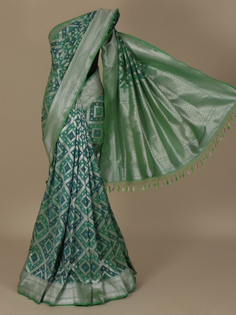 Pothys Green Printed Jute Silk Saree