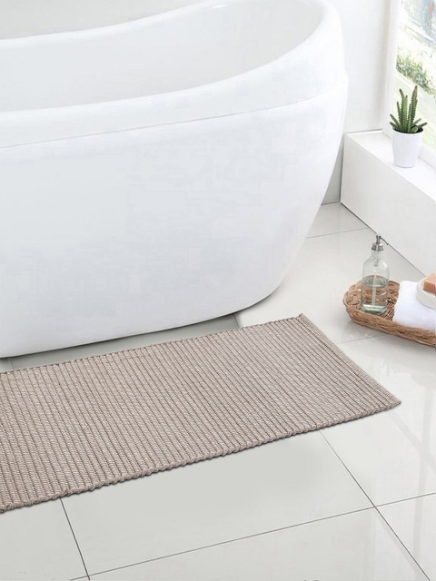 KLOTTHE Brown Solid Cotton Sustainable Bath Rug