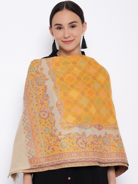 Pashmoda Women Yellow Woven Design Shawl