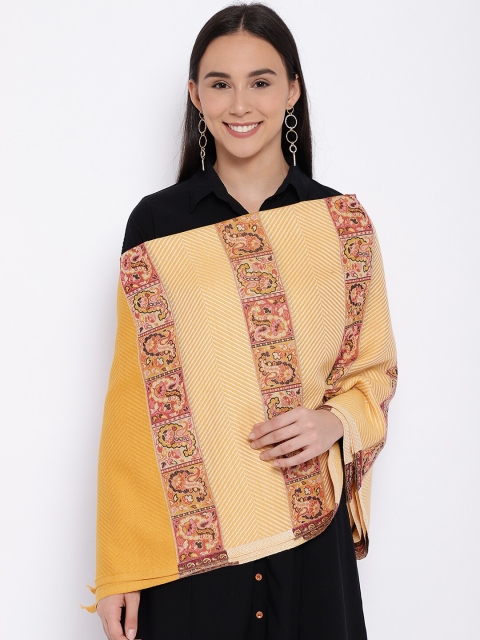 Pashmoda Women Yellow & Off-White Woven Design Kaani Shawl